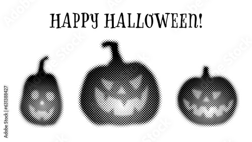 ハロウィンのかぼちゃ、ジャックオランタンのイラスト（ハーフトーン）