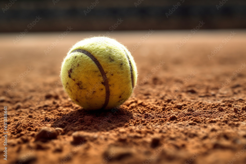 Close-up of tennis ball on the clay court