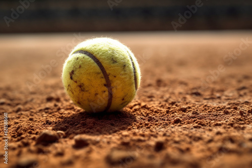 Close-up of tennis ball on the clay court © alisaaa
