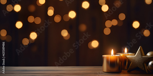 Christmas Candles flame light romantic decoration in defocused lights.Happy new year,christmas background .