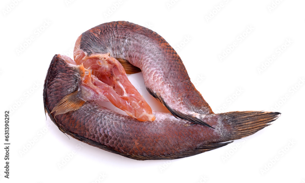Dried striped snakehead fish isolated on white background Dried striped snakehead fish isolated on white background