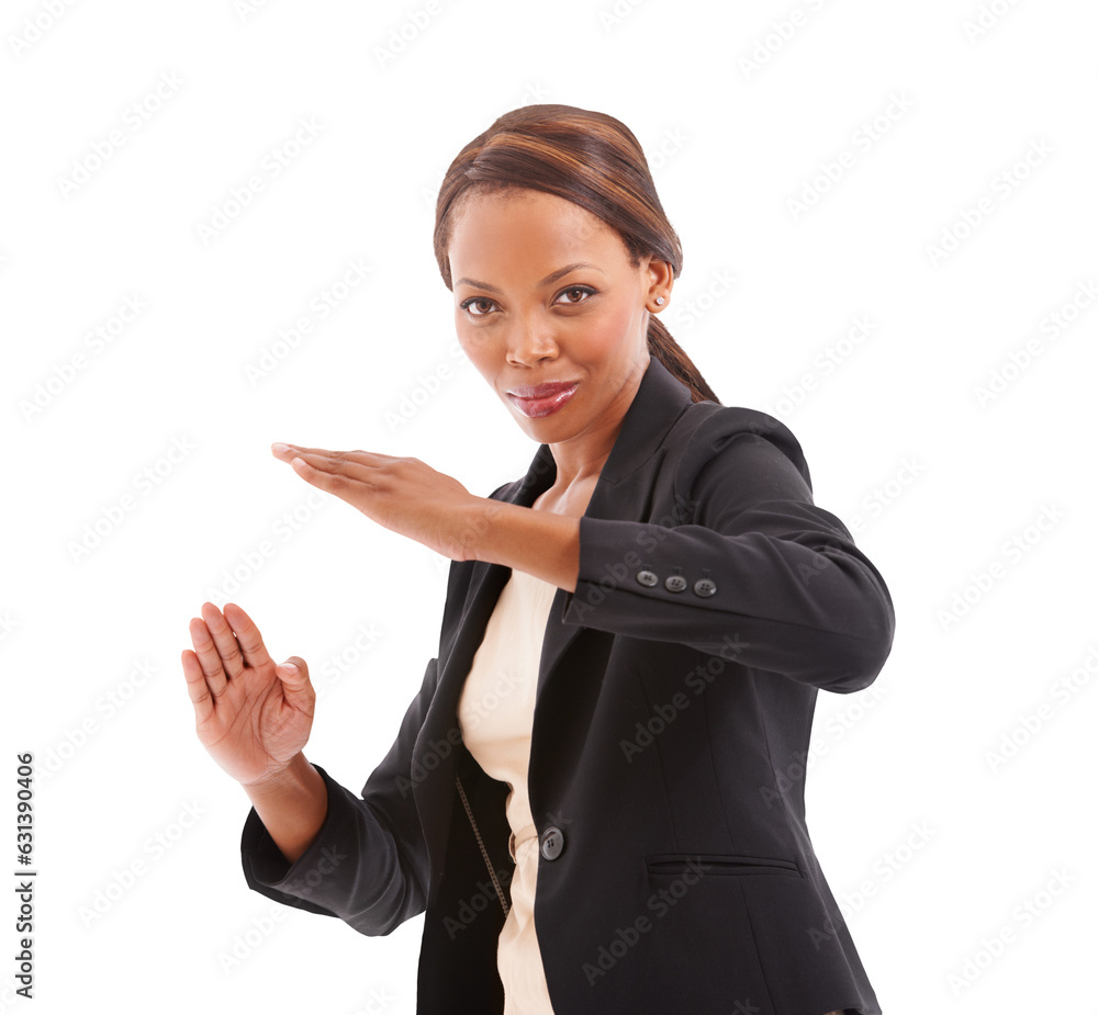 Karate, funny and business black woman being goofy, silly and isolated ...