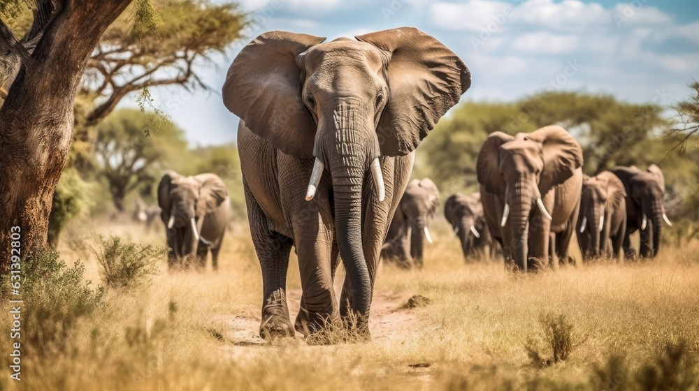 Fototapeta premium Herd of elephants in the safari park
