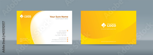 Set of double-sided business card template with abstract yellow curves on a white background