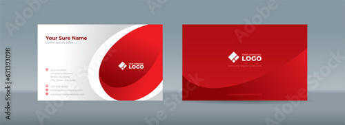Set of double-sided business card template with abstract red curves on a white background