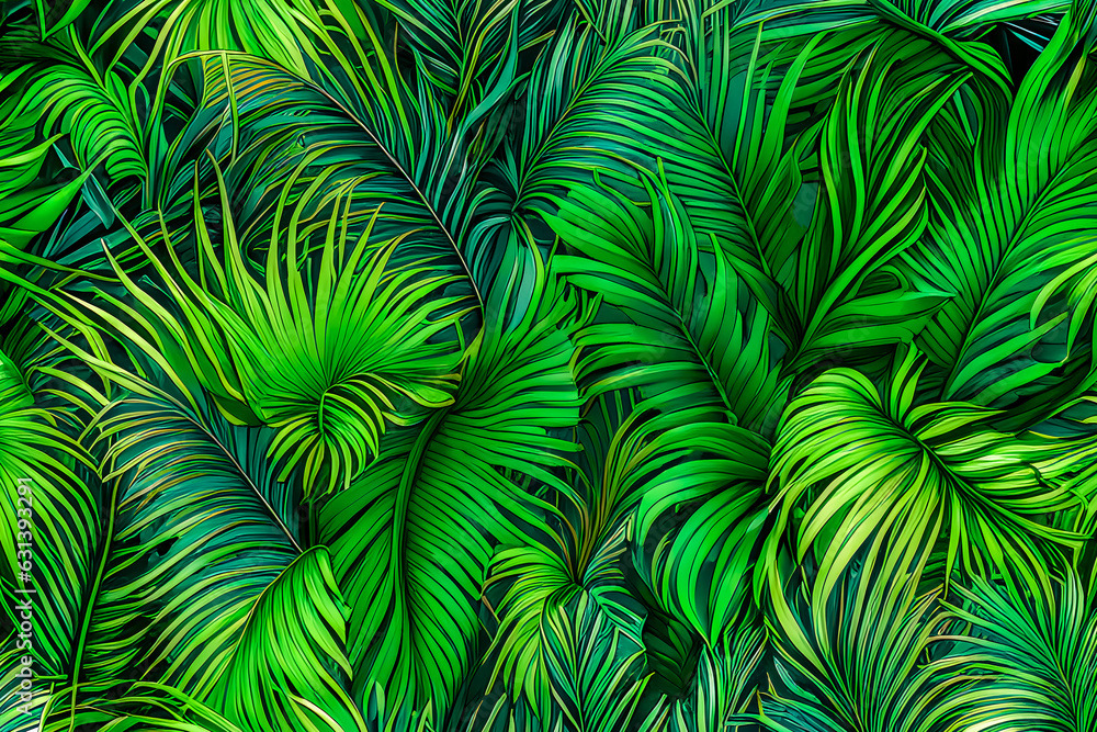 The texture of the foliage of a tropical fern 