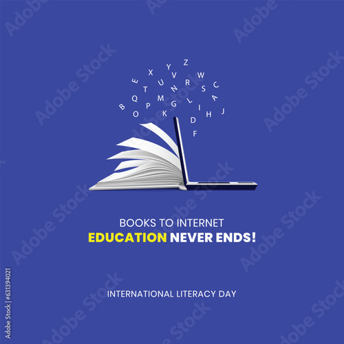 World literacy day post design for social media design. International Education day creative design for teacher and student.