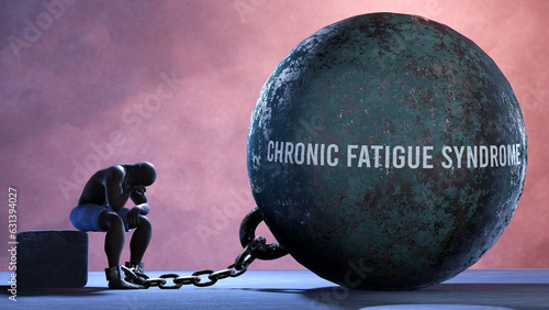 Chronic fatigue syndrome - a metaphor showing human struggle with Chronic fatigue syndrome.,3d illustration