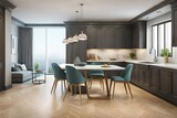 modern kitchen interior dining with chairs