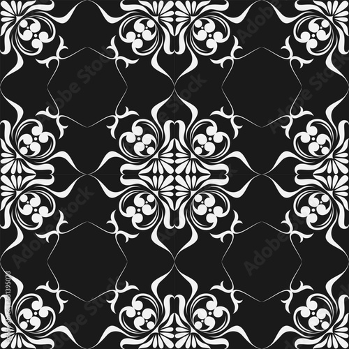seamless botanical pattern of painted oriental motifs on a white background
