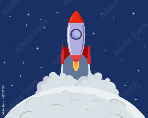 Fototapeta Naklejka Na Ścianę i Meble -  Chandrayaan landed on moon rocket launch in space with smoke clouds on dark night sky background