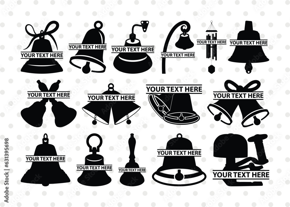 Bells Split Monogram, Bells Silhouette, Bells Svg, Wedding Bell Svg