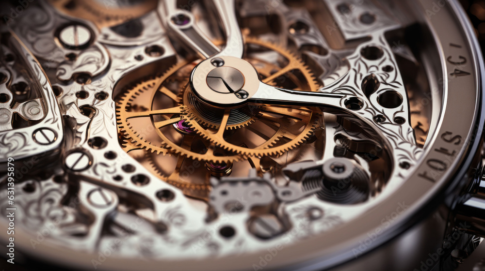 Close-up view of stainless steel watch mechanism