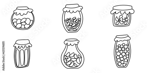 canned jar vegetables line doodle set elements