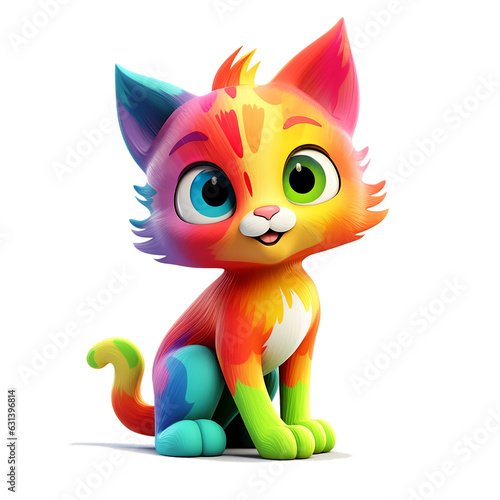 Cat Colorful 3d animation Illustration