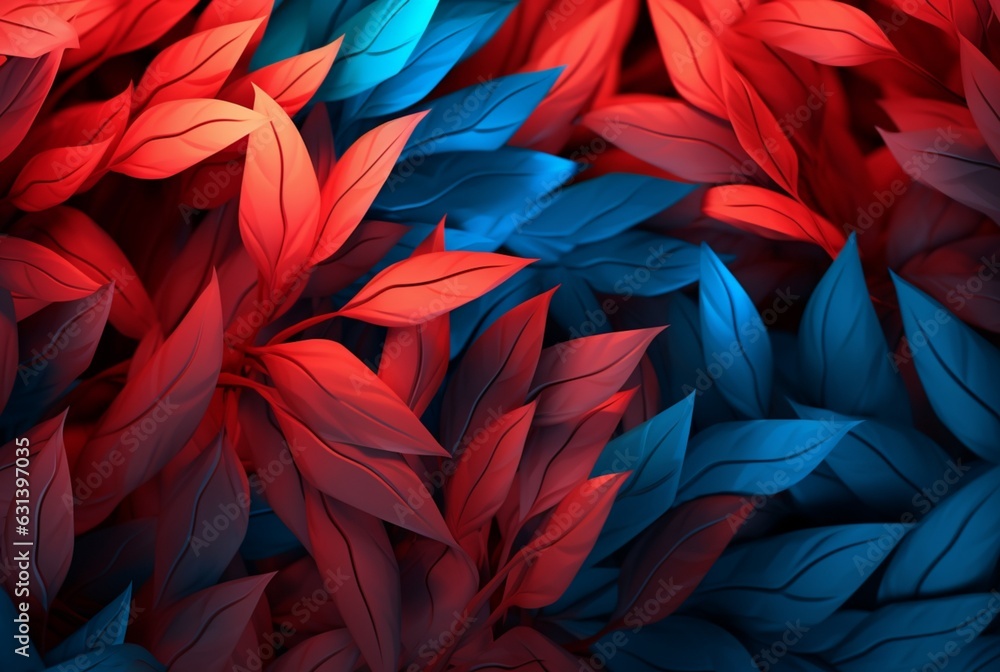 blue red leaves abstract background. generative ai blue red leaves abstract background. generative ai