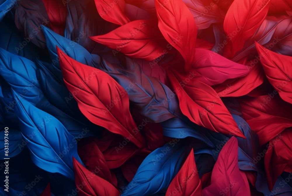 blue red leaves abstract background. generative ai blue red leaves abstract background. generative ai