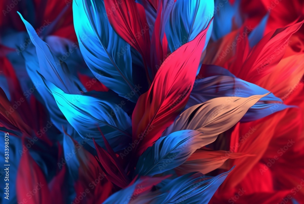 blue red leaves abstract background. generative ai blue red leaves abstract background. generative ai