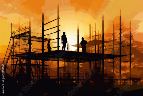 Construction site silhouette, soft lightinig © alisaaa