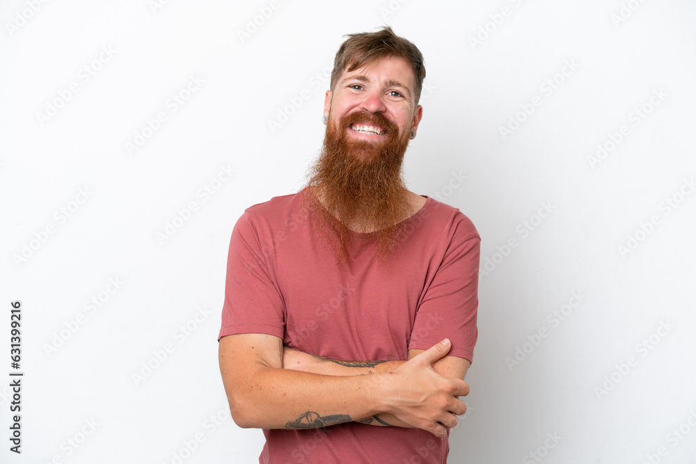 Obraz premium Redhead man with long beard isolated on white background laughing