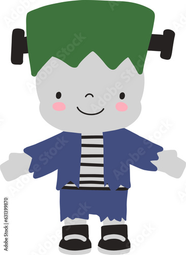 Halloween frankenstein kid mascot cartoon character illustration