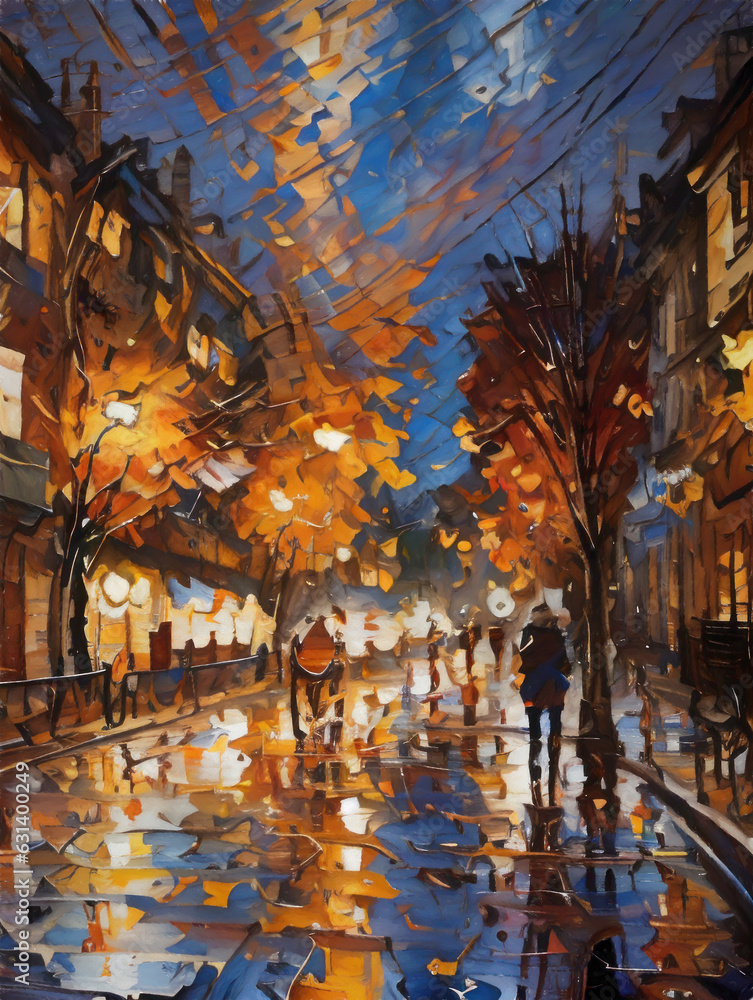 Rainy streets impressionism AI generated