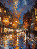 Rainy streets impressionism AI generated