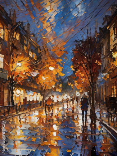 Rainy streets impressionism AI generated © AnnaPa