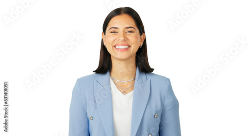 Obraz na płótnie Portrait, smile and management with a business woman isolated on a transparent background for a career opportunity