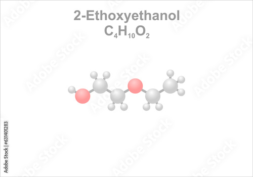 2-Ethoxyethanol. Simplified scheme of the molecule. Use as solvent for commercial and industrial applications.