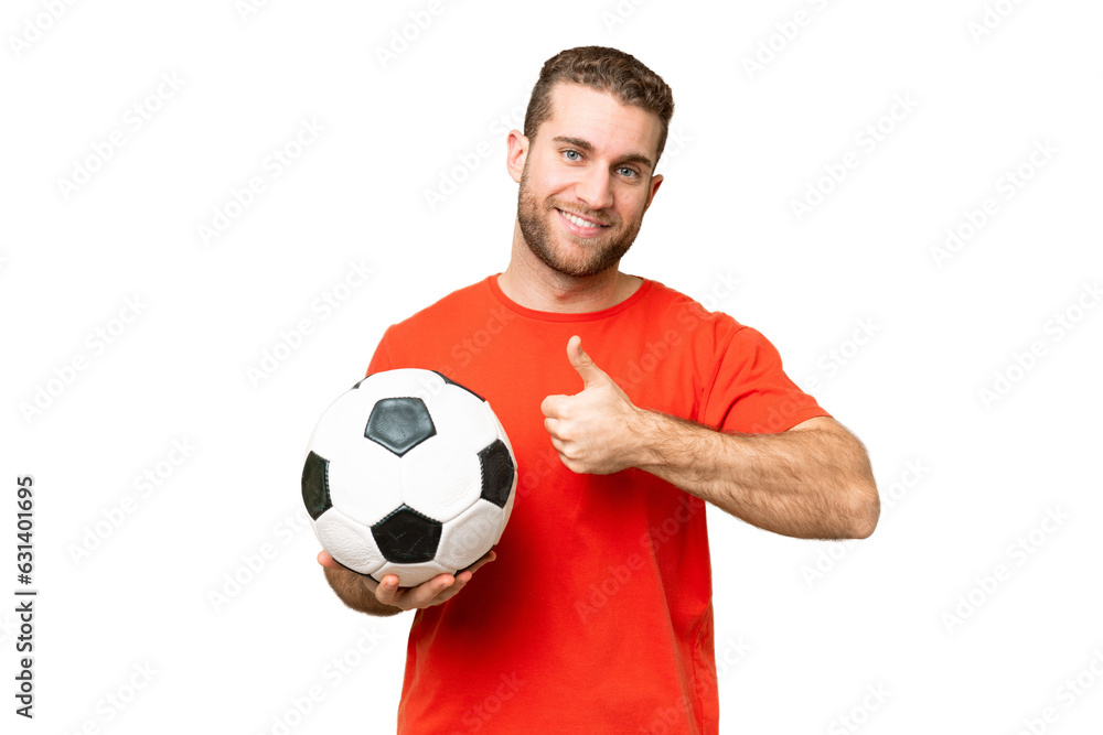 Handsome young football player man over isolated chroma key background giving a thumbs up gesture Handsome young football player man over isolated chroma key background giving a thumbs up gesture