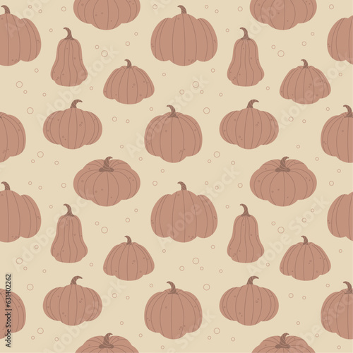 Seamless autumn pattern with brown pumpkins.