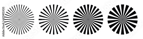 Starburst, sun burst radial, radiating lines set. Burst beams, rays collection.