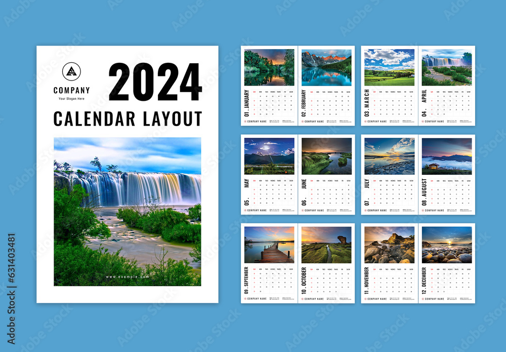 2024 Wall Calendar Layout Stock Template Adobe Stock