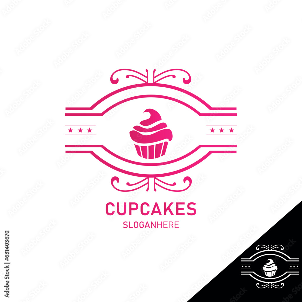 Obraz premium premium cupcake logo vector graphic for bakery business, or cupcake related business, isolated white baground, editable eps 10