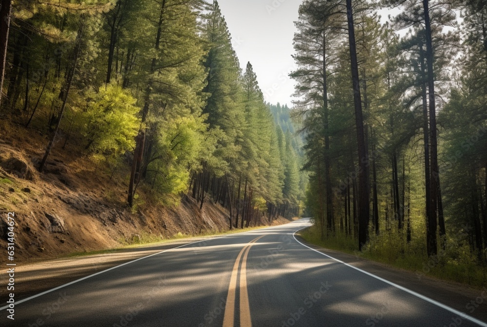 Fototapeta premium View of Forest Road on a cloudy day. generative ai