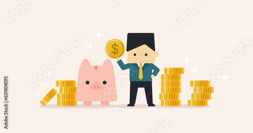 ブタの貯金箱とドル貯金のイメージ イラスト 1:1.191 アイキャッチ 背景イラスト ベクター素材