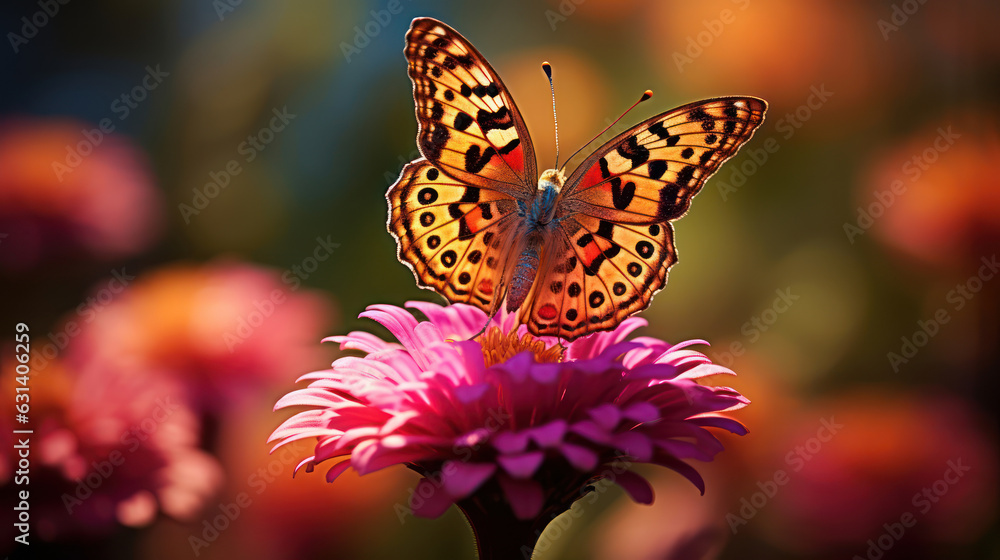 Obraz premium Macro butterfly sitting on flower 