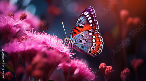 Macro butterfly sitting on flower 
