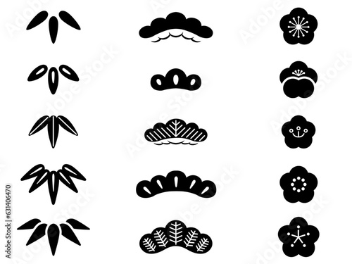 松竹梅のデザインセット（黒）