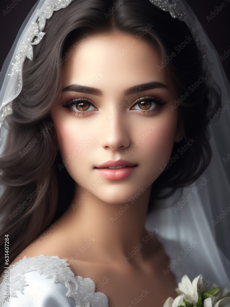 Beautiful bride with stylish make-up in white dress Beautiful bride with stylish make-up in white dress
