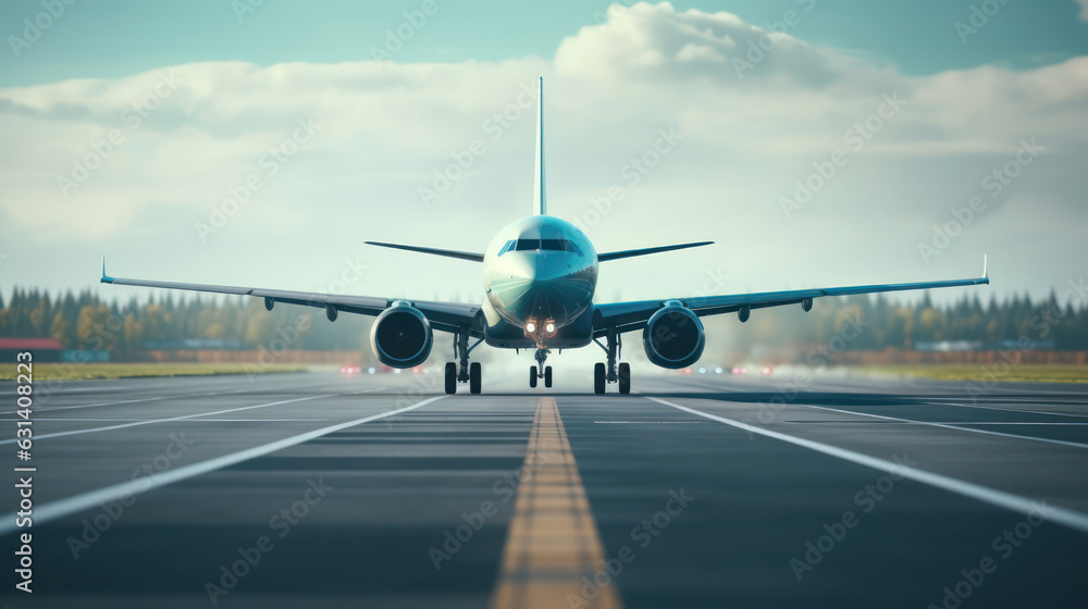 Naklejka premium Airplane prepares for departure on airport runway.