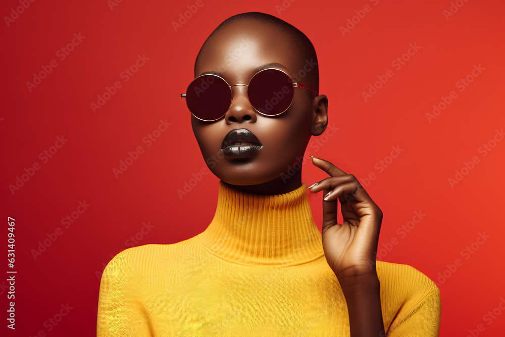 Fashionable female with buzz hairstyle and sunglasses. Generative AI. Fashionable female with buzz hairstyle and sunglasses. Generative AI.