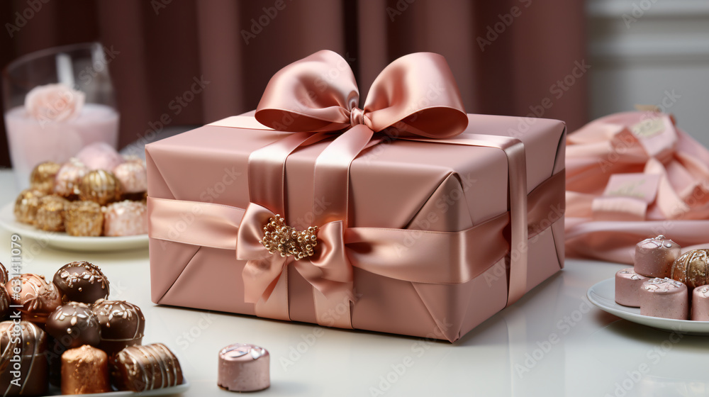 a lovingly wrapped gift with beautiful bows wrapping paper , generative AI a lovingly wrapped gift with beautiful bows wrapping paper , generative AI