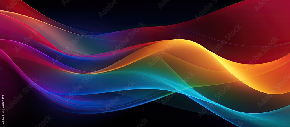 Fototapeta premium A background with a dark, grainy color gradient wave, featuring purple, red, yellow, blue, and