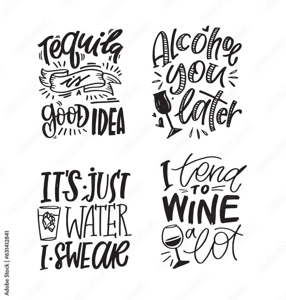 Cute hand drawn doodle lettering postcard about alcohol. Lettering art fot t-shirt design, banner, web, mug print, bag art.