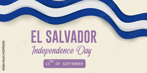 El Salvador Independence Day 15th of September celebration with waving flag Horizontal poster design.