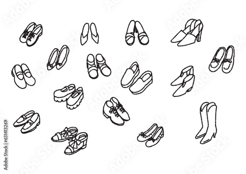 色々な女性の靴のイラストセット（線画背景透過）