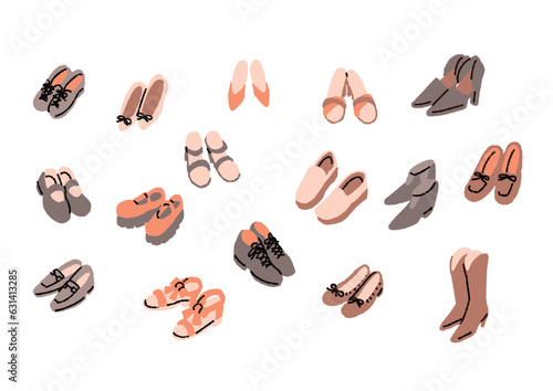 色々な女性の靴のイラストセット（フラット）