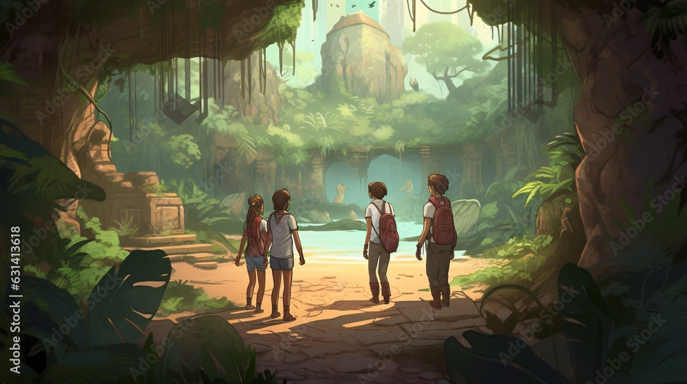 Island Mysteries: A Group of Friends Explores a Mysterious Island Filled with Secrets Illustration for Bookcover, generative AI Island Mysteries: A Group of Friends Explores a Mysterious Island Filled with Secrets Illustration for Bookcover, generative AI